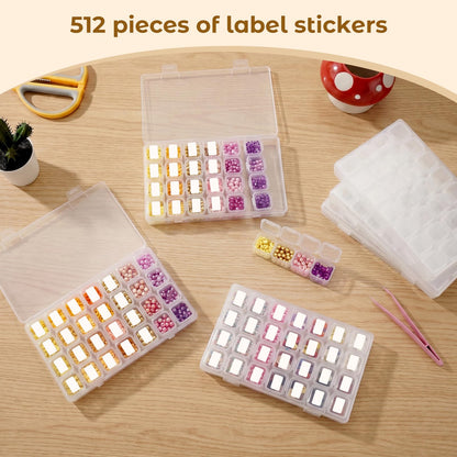 Diamond Painting Boxes Plastic Organizer 18 Pack 28 Grids Bead Storage Containers 504 Slots with 512pcs Label Stickers, Diamond Art, Bead Box, Painting Boxes Plastic Organizer