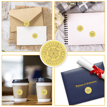 CRASPIRE 625Pcs Excellence Outstanding Gold Envelopes Seals Stickers 1.5" Foil Embossed Self Adhesive Certificates Round Labels for Invitation Graduation Award Diplomas Wedding Gift Wrapping Decor