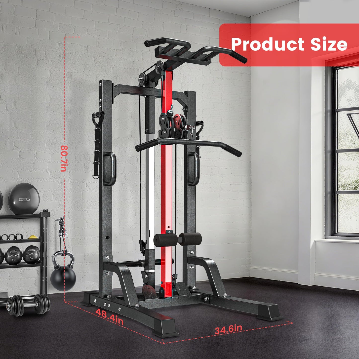 Pull Up Bar Power Tower Dip Station,Cable Machine-Integrated 450LBS Multi-Function Adjustable Height Fitness Strength Training Equipment for Home Gym Strength Training Equipment