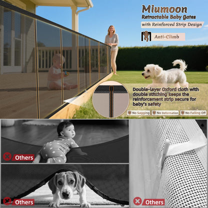 Miumoon 200 inch Retractable Baby Gates 37 inch Tall, Retractable Gate with Reinforced Strip Design to Prevent Crawling Through, 16 FT Outdoor Retractable Gates, Extra Wide Retractable Gate for Garage