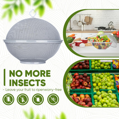 Metal Mesh Fruit Bowl with Lid & Basket - Fruit Fly Proof Kitchen Counter Storage for Fruits & Veggies (Black/2PCS)