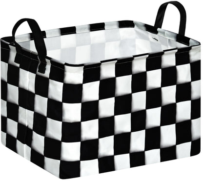 KUNRO Rectang Checkered Flag Storage Basket Gift Shelf Basket Storage Bin, Nursery Basket Organizer Box for With Handles for Room Deco