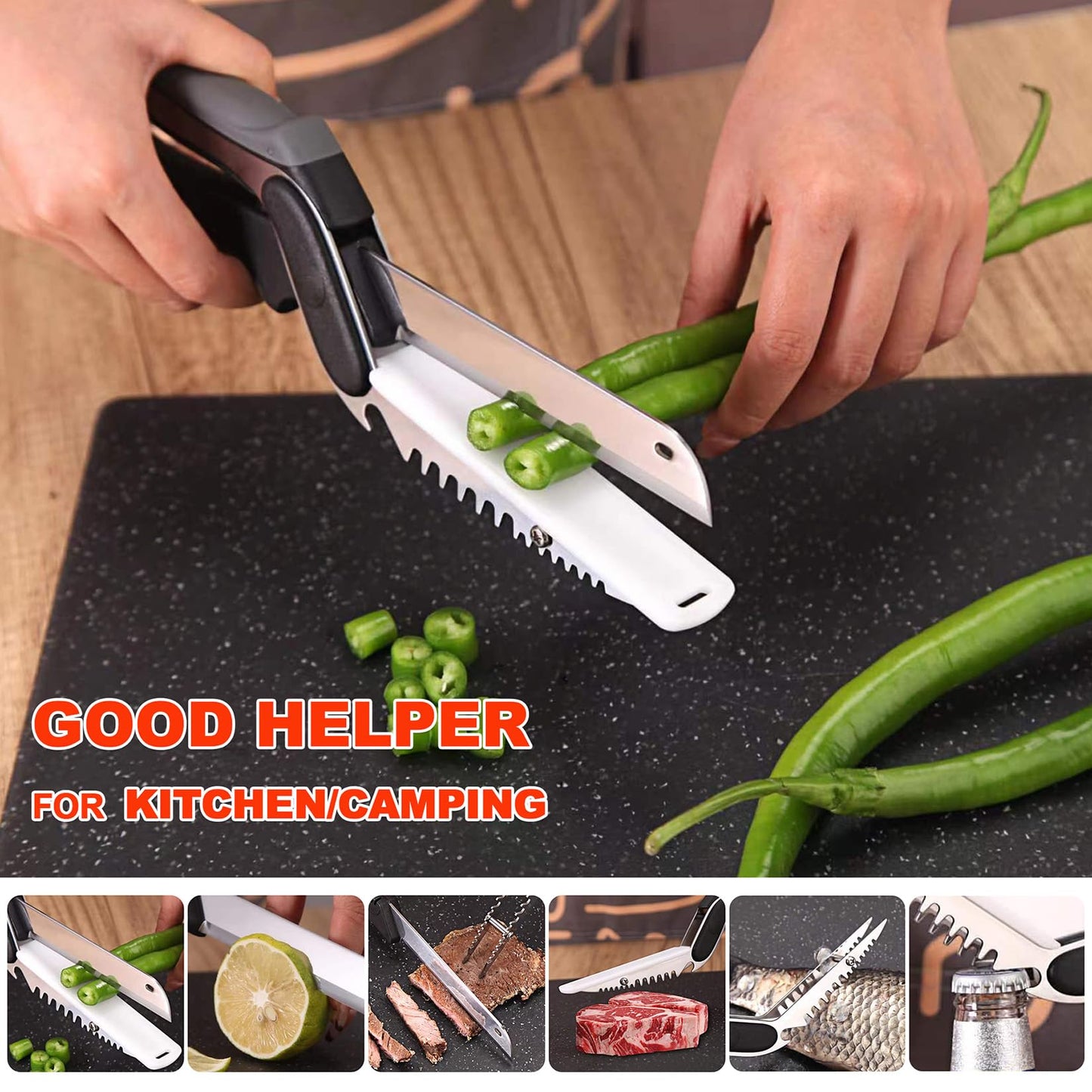 XGIZMOO Vegetable Scissors Slicer Cutter,Quick Release/Install Kitchen Shears Cutting Board Knife Combo for Veggie,Carrots,cucumbers,potatoes,Barbecue Dishwasher Safe (Black)