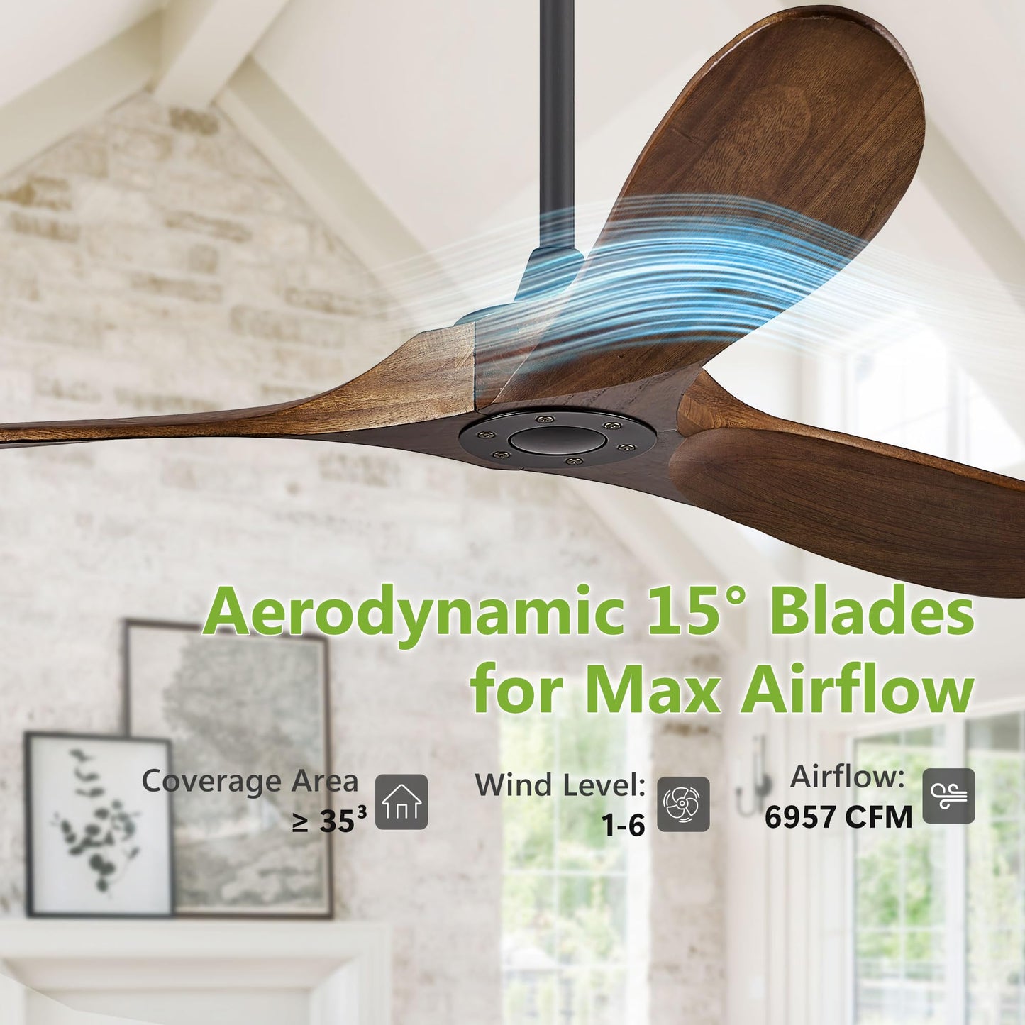 72 Inch Ceiling Fans without Lights, Wood Large Ceiling Fan no Light and Remote Control, Modern Indoor Outdoor Ceiling Fan no Light 3 Blade Propeller for Patios Farmhouse Garage High cfm, Dark Walnut