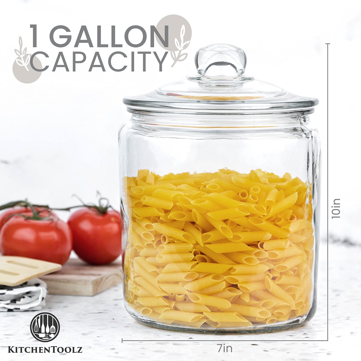 1 Gallon Glass Cookie Jar with Lid – Glass Jar with Lid - Airtight Food Storage Container for Cookies, Candy, Flour, Dog Treats – Clear Large Kitchen Jar for Pantry - Glass Containers with Lids