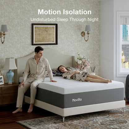Novilla Bliss Twin XL Mattress - 10 Inch Green Tea Memory Foam for Refreshing Sleep | Cool-Touch Cover & Pain Relief