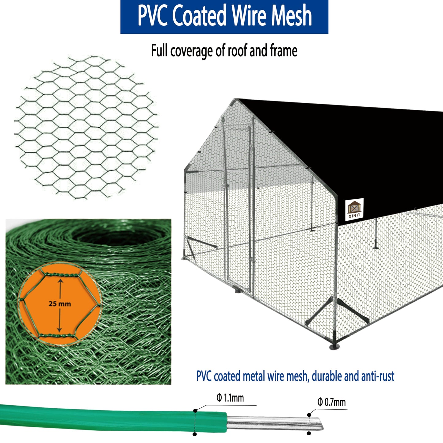 Chicken Runs for Yard with Cover, Metal Chicken Coop, Upgraded Anti-UV 180g/㎡ PE Cloth & 1.1mm Thickened PVC-Coated Hexagonal Chicken Wire Mesh & More Galvanized Steel Standpipes,13.1×9.8×6.4FT