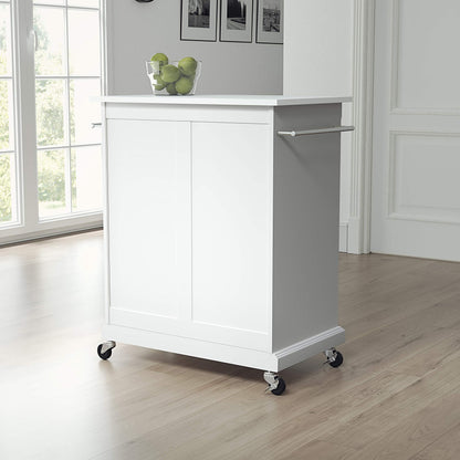 Crosley Furniture Compact Stone Top Small Rolling Cart with Shelves, Microwave Stand with Towel Rack, White