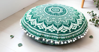 22" CRAFT KALA IN Round Mandala Floor Pillow Cushion Cover Seating Throw Cover Hippie Decorative Bohemian Ottoman Poufs