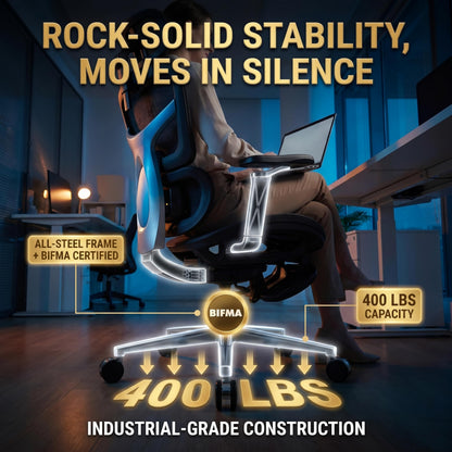 Ergonomic Office Chair with Footrest & 3D Massage Lumbar Support, Adjustable Seat Depth & Back Height,Big and Tall,400lbs, 4D Headrest, 4D Armrests, Reclining Office Chair for Home Office (Black)