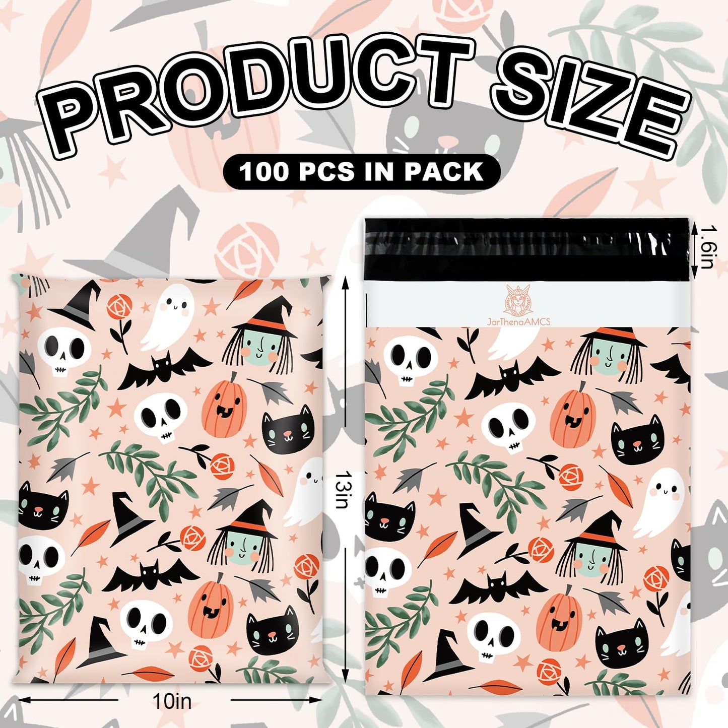 JarThenaAMCS 100Pcs Halloween Poly Mailers 10 x 13 Inch Spooky Ghost Pumpkin Packaging Bags Self Seal Mailing Envelope Bags for Small Business Clothing Gift