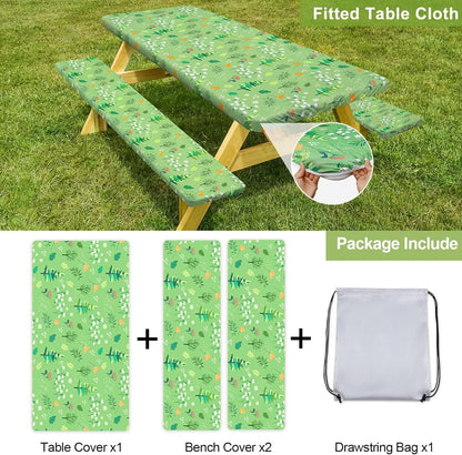 96in, Picnic Table Cover with Bench Covers Camping Essentials Waterproof Windproof Camping Tablecloth with Drawstring