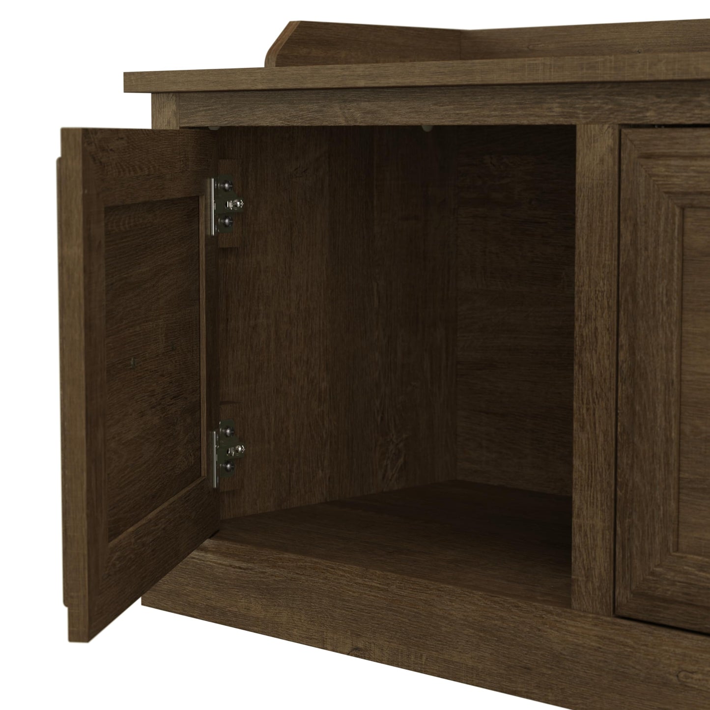 Bush Home Woodland 40W Hall Tree and Shoe Storage Bench with Shelves in Ash Brown, Cubbies and Coat Hooks for Foyer, Mudroom, or Entryway
