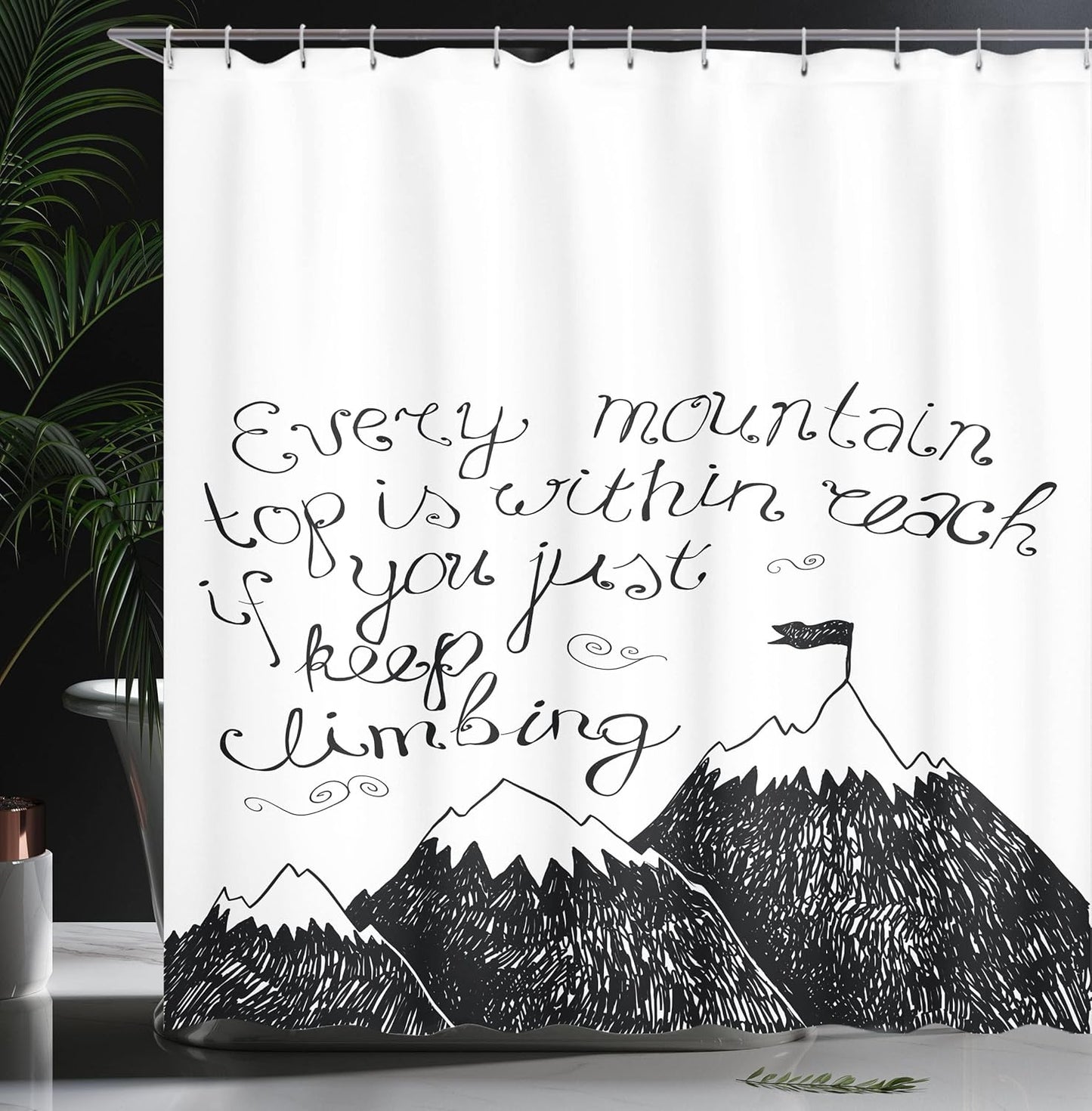 Ambesonne Wording Shower Curtain, Sketchy Mountains Hand Writing Style Letters, Cloth Fabric Bathroom Decor Set with