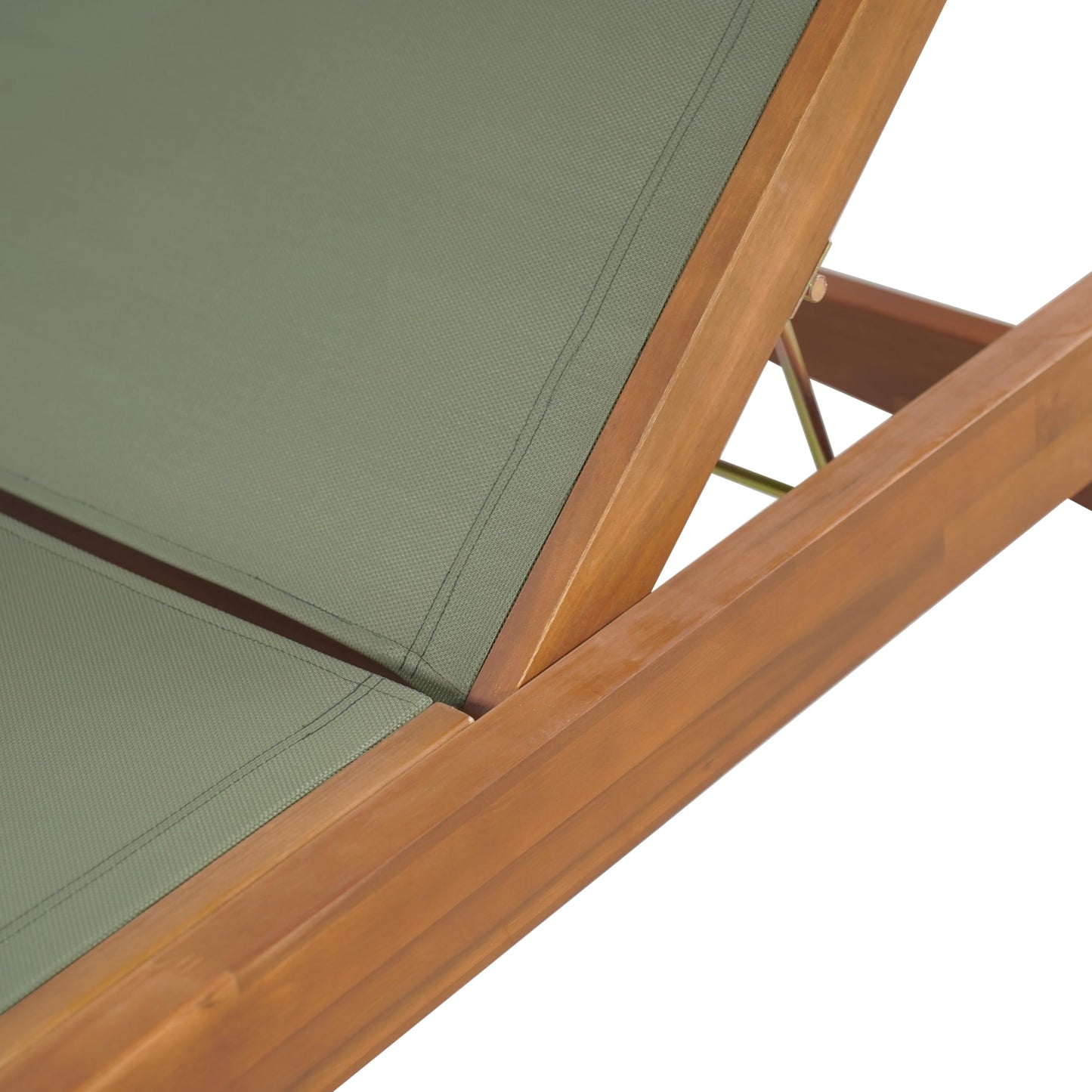 Merax Patio Chaise Lounge Chair, Acacia Wood Frame with Mesh Seat, Adjustable Outdoor Recliner, Weather-Resistant Poolside Lounger Green