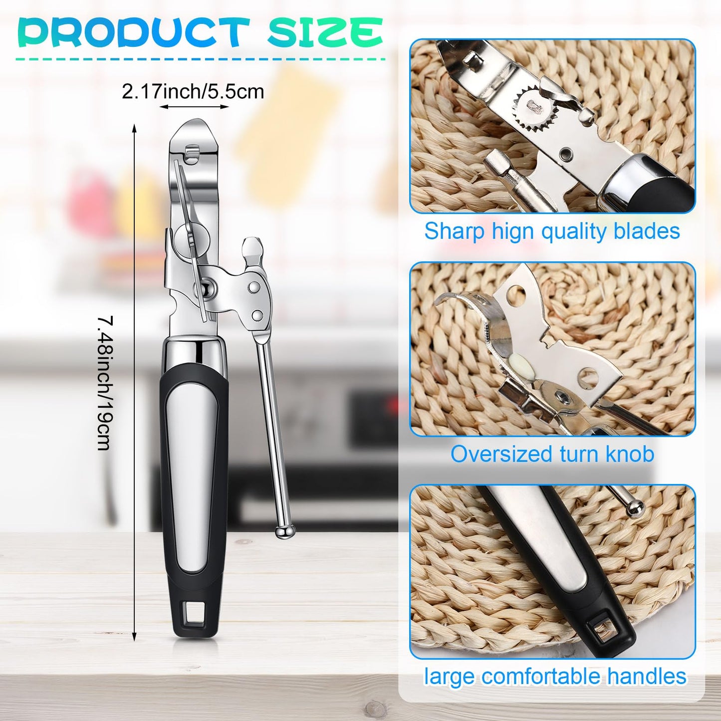 Gisafai 30 Pcs Can Opener Manual Bulk Smooth Edge with Sharp Blade and Soft Non Slip Grip Handle Heavy Duty Handheld Safety Can Opener, Black and Silver