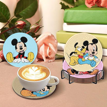 nekpiahu 8Pcs Cartoon Diamond Painting Coasters with Holder,DIY Cartoon Life Coaster Diamond Art Kits for Adults, Beginners Round Full Drill Diamond Art Craft Supplies
