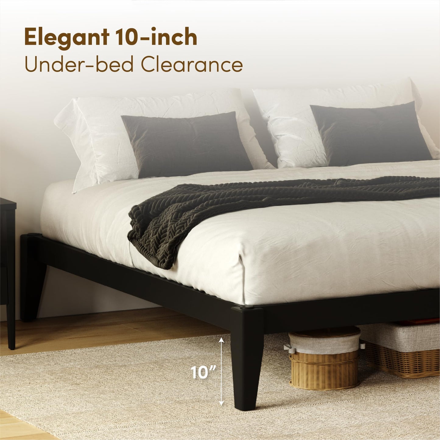 AllForWood Thor Premium Solid Wood Bed Frame King, Japanese Joinery Bed Frame with Wood Slat Support, Platform Bed, No Box Spring Needed, Easy Assembly, Minimalist & Modern Style (Midnight Charcoal)