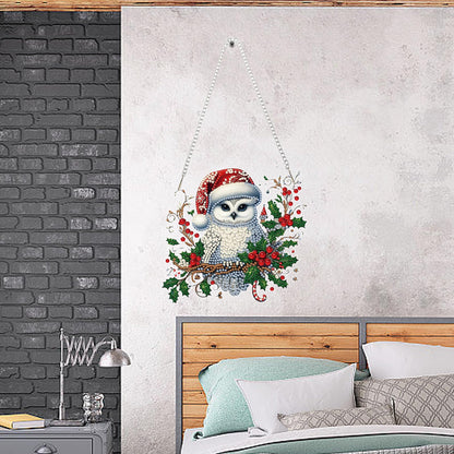 Auremi Christmas Diamond Art Painting Pendant Kits with Chain,5D Owl Diamond Art Hanging Kit DIY Diamond Crystal Window Door Hanging Pendant Kit for Adults Gift Wall Decor