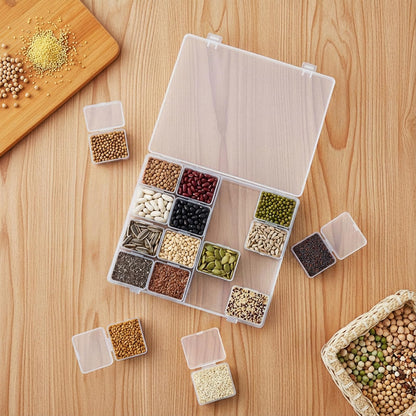 Prygew 4 Pack Bead Storage Container, 64 Grids Small Clear Plastic Nail Organizer Boxes with Hinged Lid, Mini Craft Diamond Organizer Cases for DIY, Fishing Tackles, Screws and Small Parts