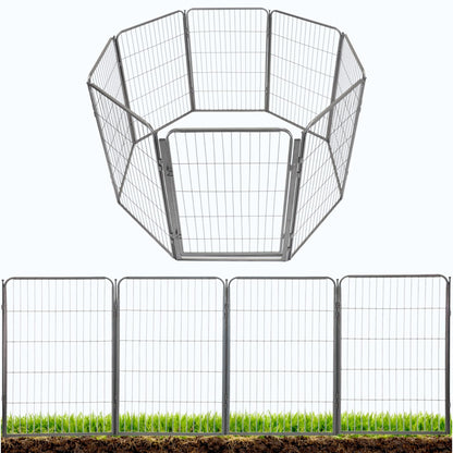 Kozy Kennels Decorative Outdoor Garden Fence - 40in, 8 Panels - Grey Heavy Duty Metal Fencing w/Anti-Rust Coating & Extra Wide Gate for Yard, Flower Bed Border, Dog & Animal Barrier