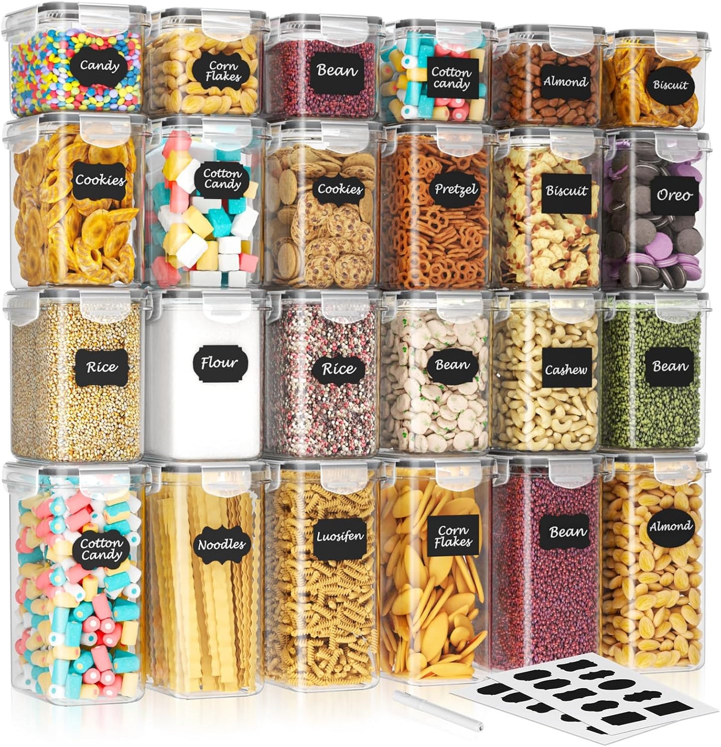 24 24 SNSLXH Airtight Food Storage Containers with Lids, pcs Plastic Pantry Organizers and Storage Canisters