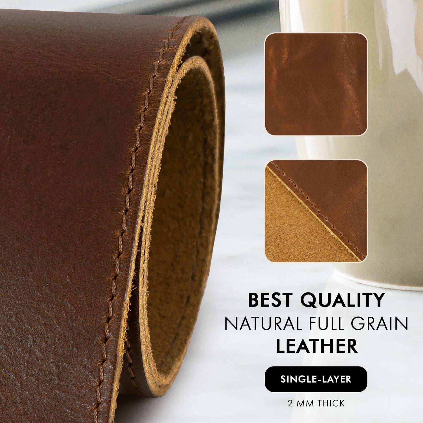 Elizo Real Leather Desk Mat Set (32x16) Large Desk Cover Desk Blotter Protector Computer Gaming Mouse Pad Table Laptop Office Desktop Accessories