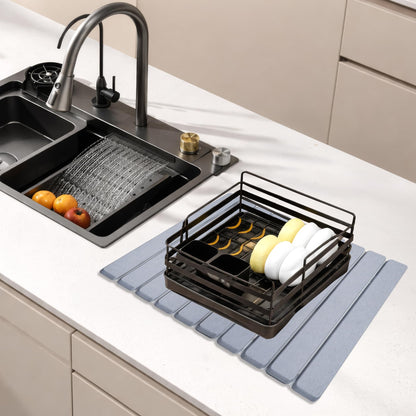 AUDRILO Kitchen Dish Drying Mat - Super Absorbent Microfiber Countertop Drainer Pad, Quick Dry Sink Mat for Dishes, Glassware & Utensils, Non-Slip Kitchen Counter Protector (Light Grey)