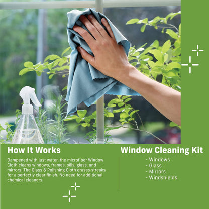 E-Cloth Microfiber Cleaning Cloth Glass Kit - Microfiber Towel Window Cleaning Kit - Microfiber Towels for Cars, Windows, Mirrors, & More - Winter Green