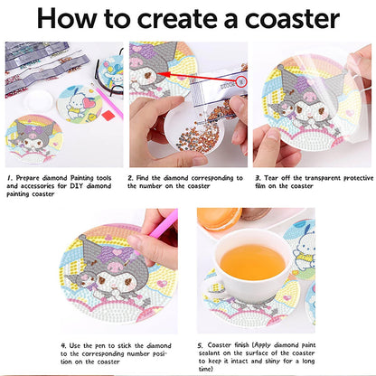 8Pcs Diamond Art Painting Coasters with Holder,DIY Cartoon Life Coaster Diamond Art Kits for Adults Kids,Beginners Round Full Drill Diamonds Art Craft Supplies
