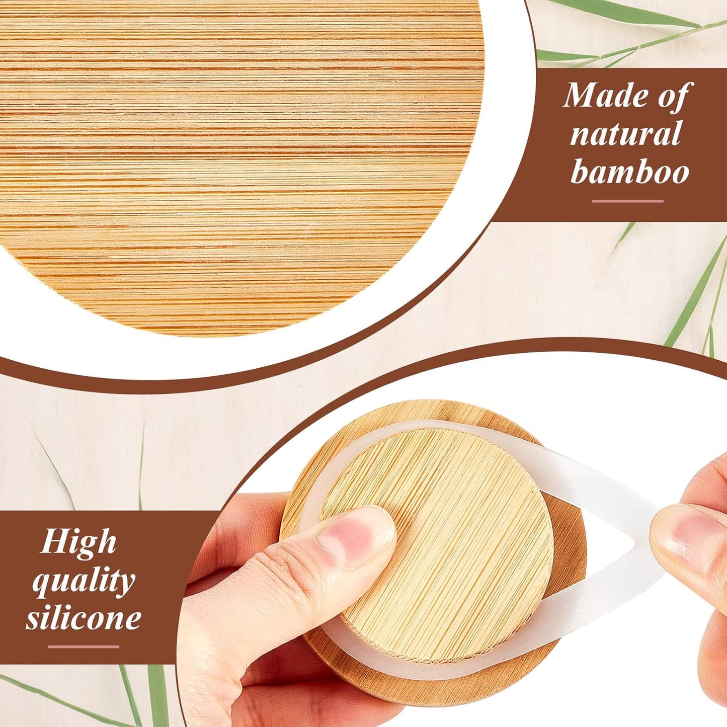 20 Tessco for you Pcs Yogurt Jar Lids with Small Spoons Bamboo Jar Lids with Silicone Sealing Rings Wooden Spoons