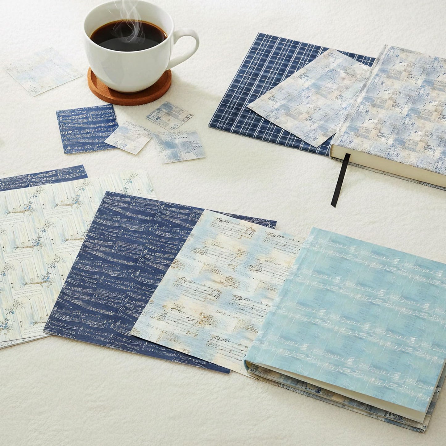 MerwDeeyt Floral Scrapbook Paper 12x12 In and 6x6 In Pack, 48 Sheets Double Sided Decorative Papers Spring Flower Patterned Craft Paper for Scrapbooking Card Making Journaling Decor (Blue)