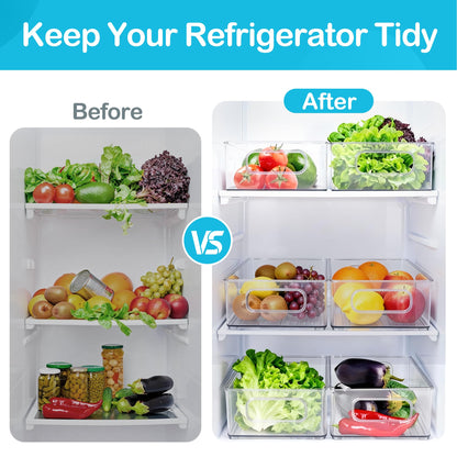 LotFancy Refrigerator Organizer Bins, 4 Pack,10x6x3 in, BPA Free Clear Plastic Storage Bins for Pantry Organization, Stackable Containers with Handles for Fridge, Kitchen Drawer, Freezer, Cabinet