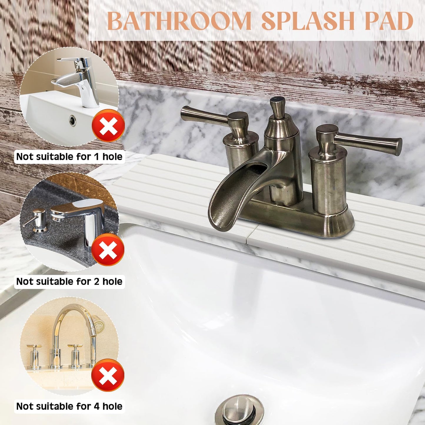 Funnymoom Stone Faucet Mat Sink Splash Guard, 24" Diatomite Quick Drying Stone Faucet Mat, Super Absorbent, Kitchen Sink Oval and Round Splash Tap Pad for Bathroom Counter & Kitchen(White)
