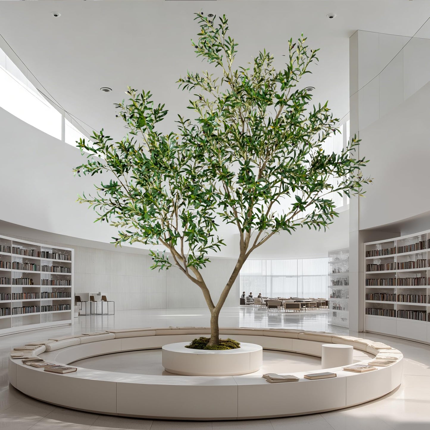 10FT Artificial Olive Tree with Realistic Leaves & Natural Trunk, Faux Silk Olive Plant in White Planter, Tall Fake Tree for Modern Home Office Living Room Entryway Corner Decor, Maintenance Free