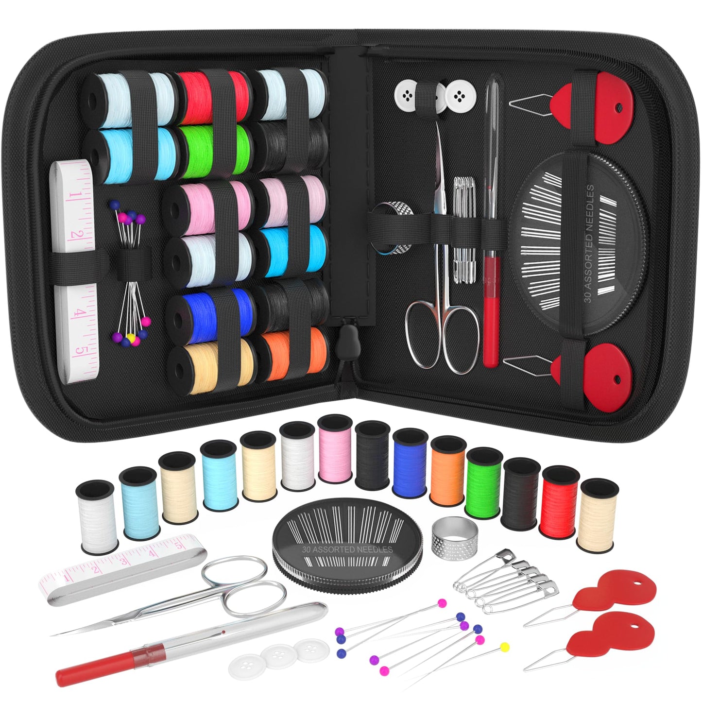 Coquimbo Sewing Kit Christmas Gifts for Grandma, Mom, Adults, Kids, Beginner, Traveler, Emergency, Portable Sewing Supplies Contains Soft Tape Measure, Scissors, Thread, Sewing Needle etc(Black, S)