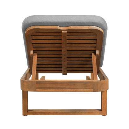 Christopher Knight Home Milos Acacia Wood Chaise Lounge Chair Outdoor Set of 4, Wooden Sunbathing Pool Lounger, Patio Chaise Lounge with Cushions, Adjustable Backrest Lounge Sofa, Light Gray+Teak