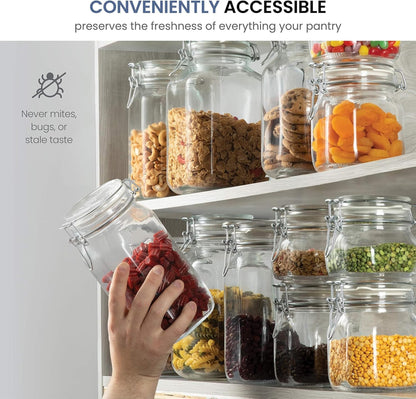 Bormioli Rocco Clear Glass Storage Jars: Airtight Hinged Lid With Leak Proof Gasket, Wide Mouth Canister Kitchen Food Container - For Zero Waste Air Tight Preserving Jam, Spices, Coffee, Sugar & Herbs