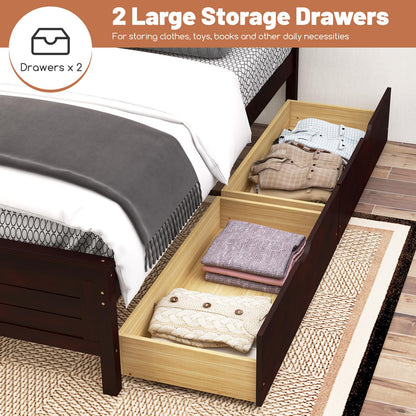 GOFLAME Full Size Bed Frame with 2 Drawers, Platform Bed with Solid Wood Headboard & Footboard, Wood Slats Support Mattress Foundation, Under Bed Storage, No Box Spring Needed, Easy Assembly, Espresso