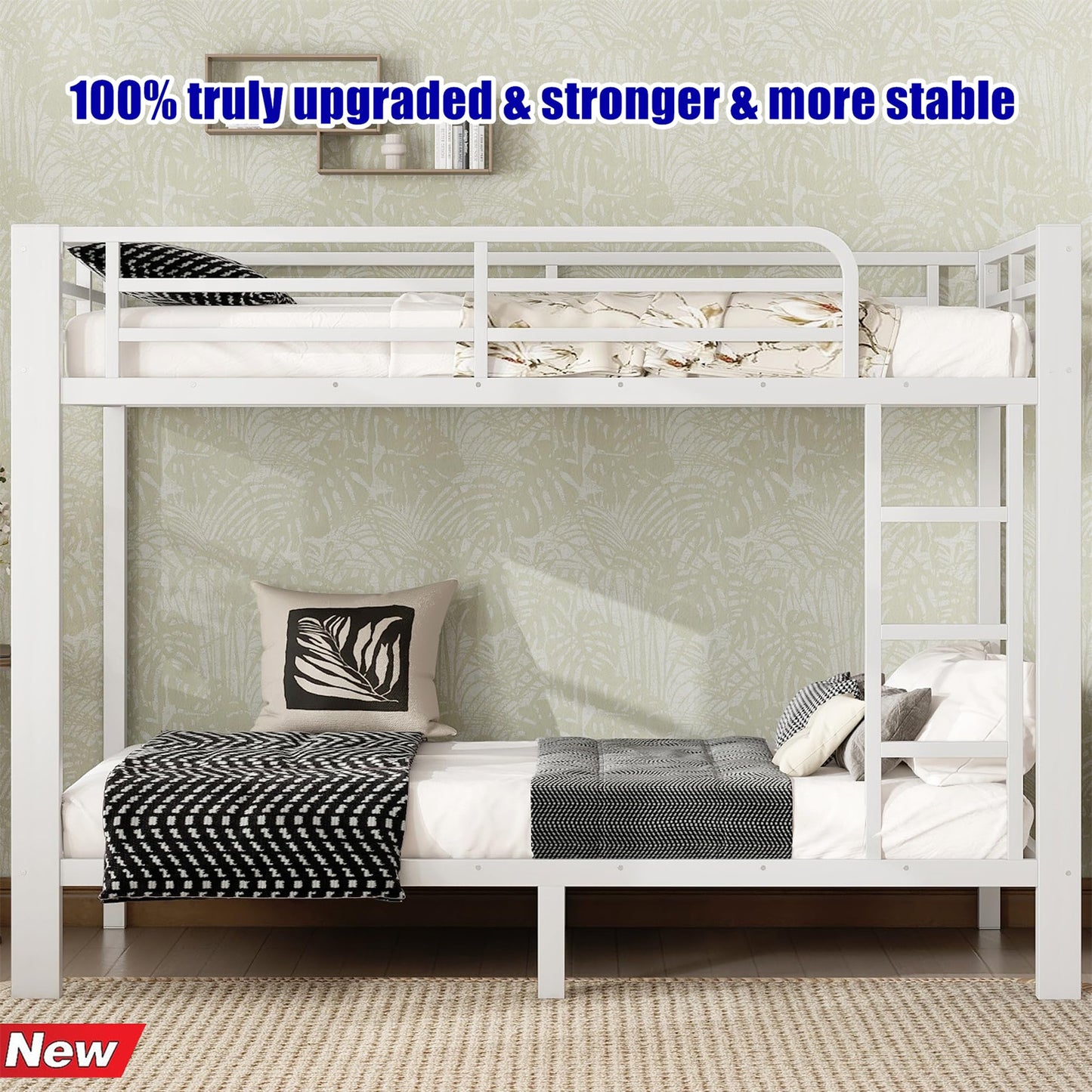 LUCALEO Stronger & Safer Heavy Duty Steel Twin XL Over Twin XL Size Bunk Bed Frame, Thickened More Stable Metal Bunkbeds (Easier to Assemble) (Twin XL,White)