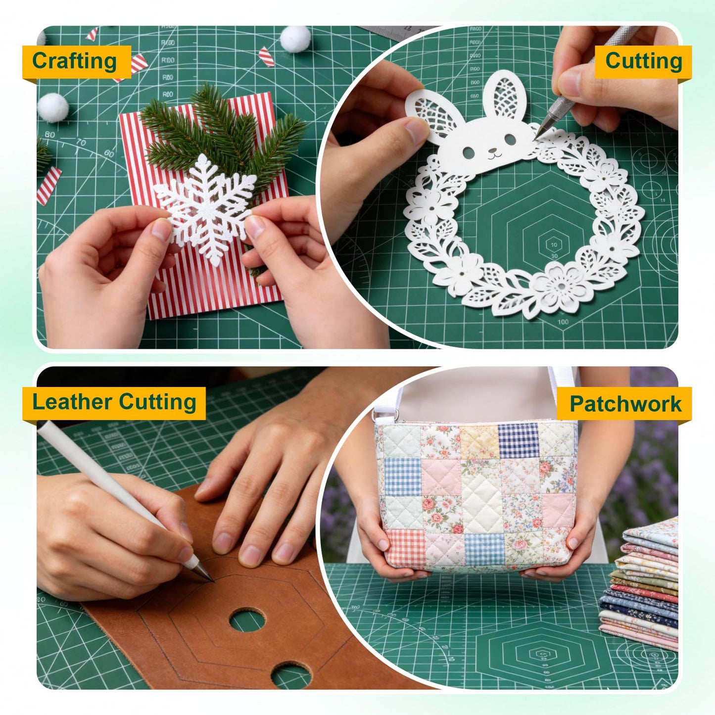 A3 Self Healing Cutting Mat Set, 5 Pack Double-Sided PVC Cutting Mats for Crafts with Inch, Metric, and Angle Guides for Sewing, Quilting, and DIY Cutting