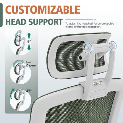 GABRYLLY Ergonomic Office Chair, High Back Home Desk Chair with Headrest, Flip-Up Arms, 90-120° Tilt Lock and Wide Cushion, 300LBS Mesh Chairs for Man Woman, White Task Chair(Olive Green,GY01WOG)