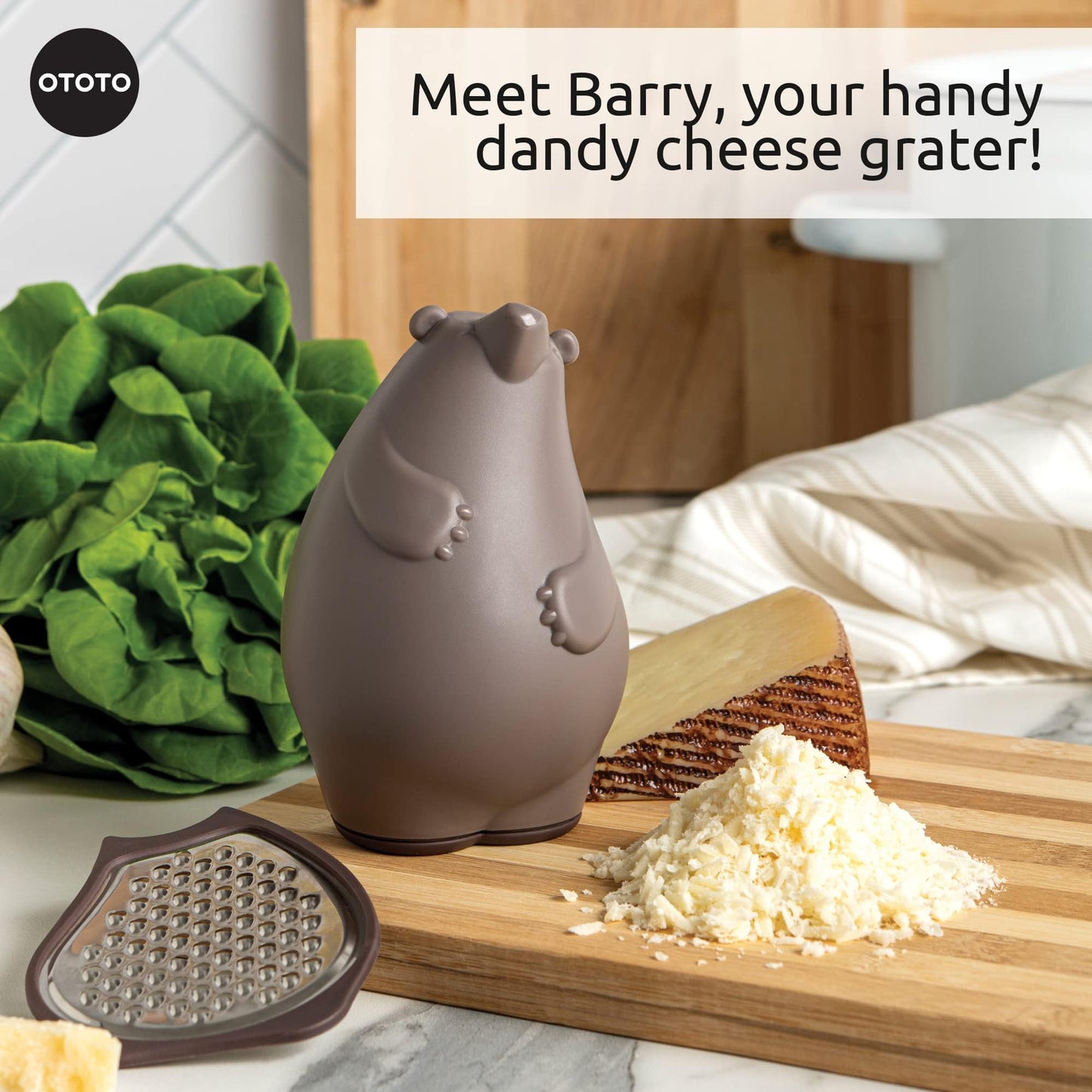 OTOTO Grater - Stainless Steel, BPA Free, Dishwasher Safe, Fun Kitchen Gadget, Vegetable Shredder, Cute Kitchen Gifts & Accessories (Barry The Bear Cheese Grater, Brown)