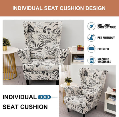 2 Eco-Ancheng Wingback Chair Slipcover Piece Slipcovers for Wingback Chairs Jacquard Wingback Chair Covers Washable