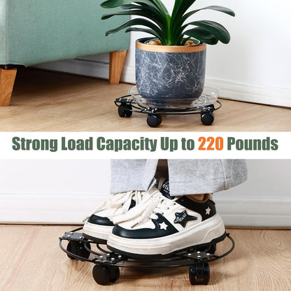 3 Packs 13.5" 5 Metal Plant Caddy with Wheels Large Wrought Iron Metal Rolling Plant Stands Heavy-duty Plant Roller Pot