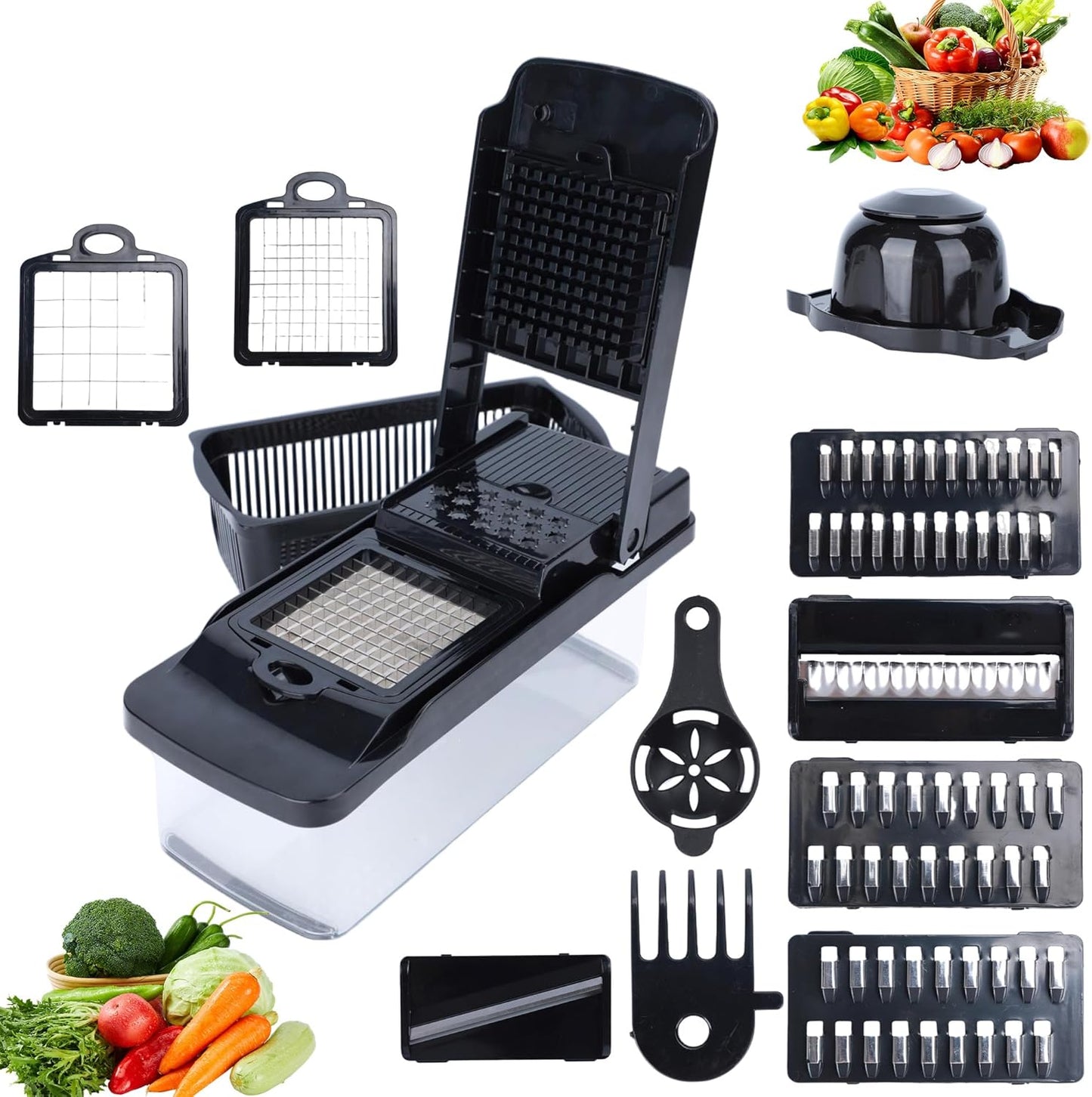 Skiennix Vegetable Chopper 14-in-1 - Multifunctional Stainless Steel Onion Dicer & Mandoline Slicer Set
