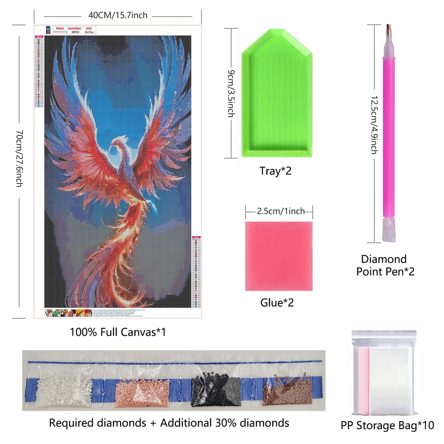 ZHUMUTO Large 5D Diamond Art Painting Kits for Adults,15.7x27.5inch Phoenix A DIY Full Round Drill Diamond Dots Large Size,Big Gem Art and Crafts for Home Wall Decor Gifts