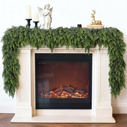 Soft Textured Christmas Cedar Garland -9ft Artificial Garlands Faux Cedar Fake Pine Needles Garland for Fireplace,Table,Window,Stairs,Mantle,Holiday Indoor Outdoor Xmas Decor(1PCS)