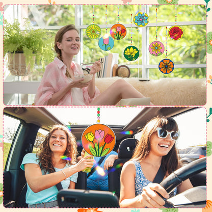 Nlicrst 32 Sets Flower DIY Sun Catcher Crafts Decorations, Sun Catcher Kits for Adults Window Art, Suncatcher Paint DIY Craft Kits for Kids Classroom Decorations