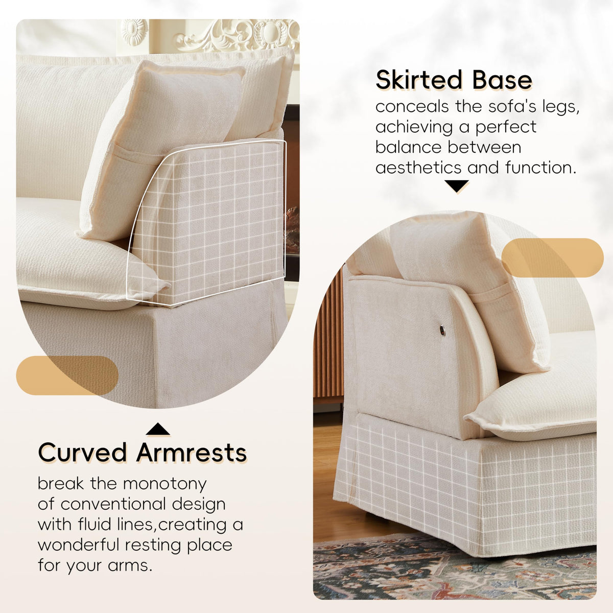 ERYE 47" Chenille Upholstered Accent Chair Wide Seat Armchair for Living Room Bedroom, Modern Upholstered Armchair W/ 2 Pillows and USB-C Ports for Home Apartment Office